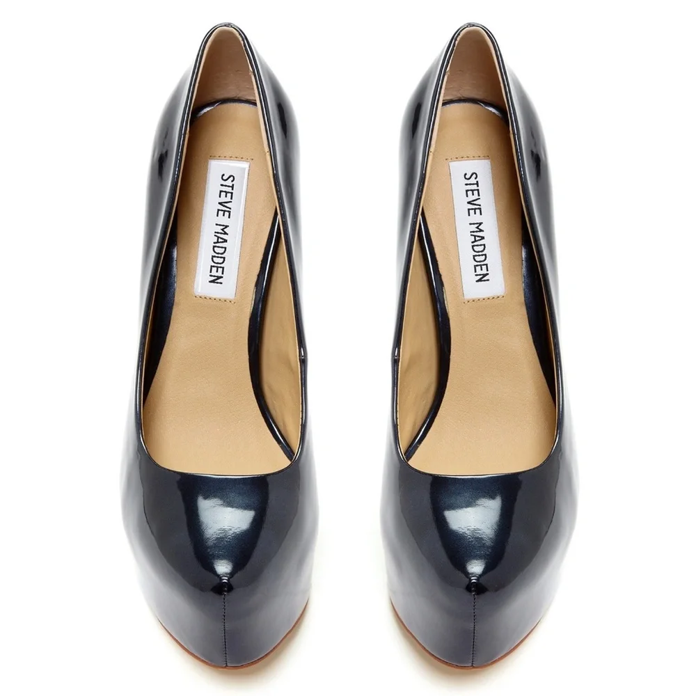 STEVE MADDEN BLK PATENT DEJAVU PLATFORM STILETTOS